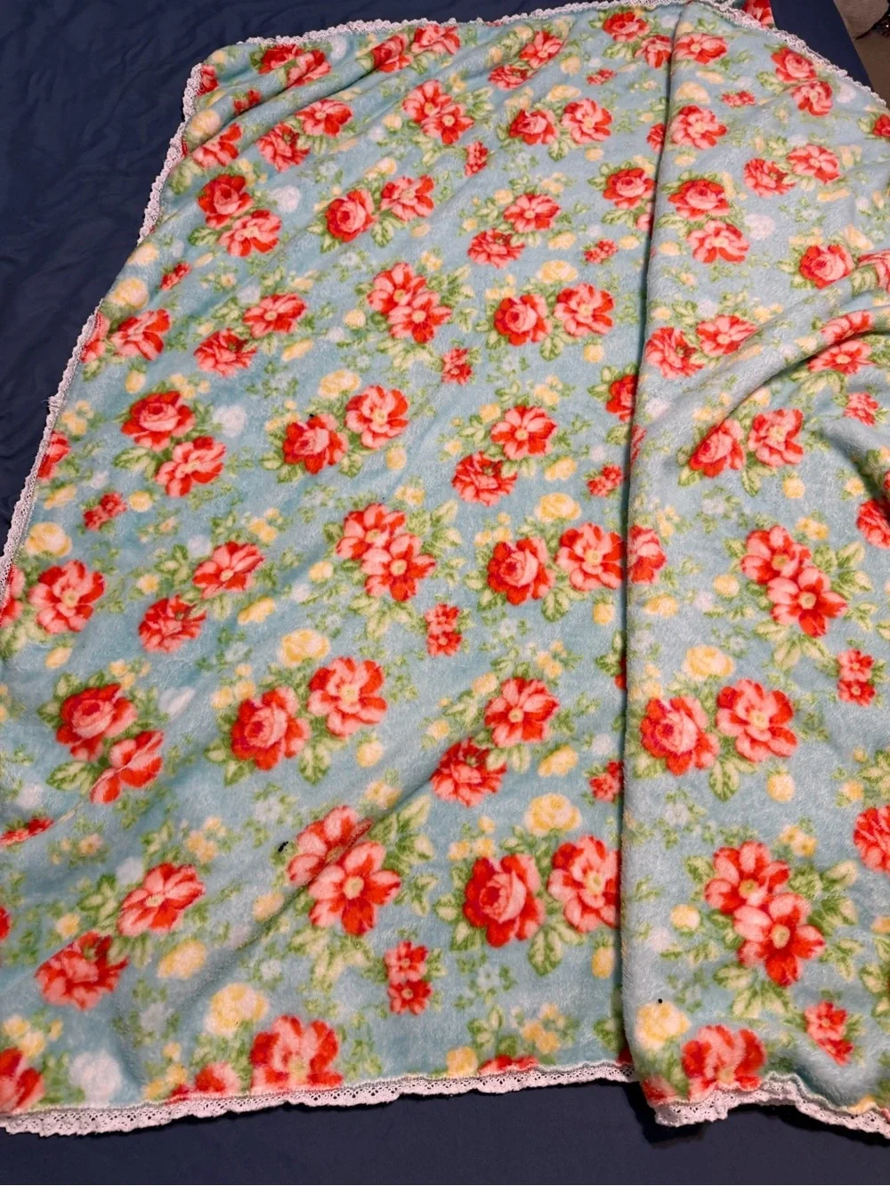 Pioneer Woman Vintage Floral Velvet Plush Throw W/Crocheted Trim 50”x72”